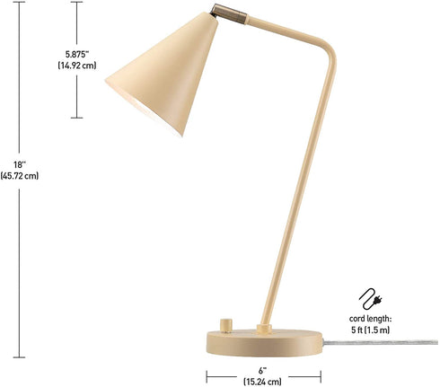 Globe Electric 52969 Emily 18" Desk Lamp, Matte Yellow, Brass Accents, White Inner Shade, Rotary Switch on Base