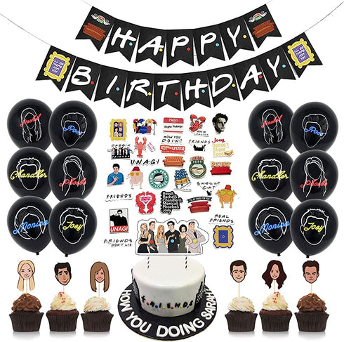 Vercico Friends TV Show Party Decoration Set of 68 Happy Birthday Banner Latex Balloons Cake Cupcake Toppers Tattoo Stickers Decoration Backdrop Party Supplies for Friends Fan