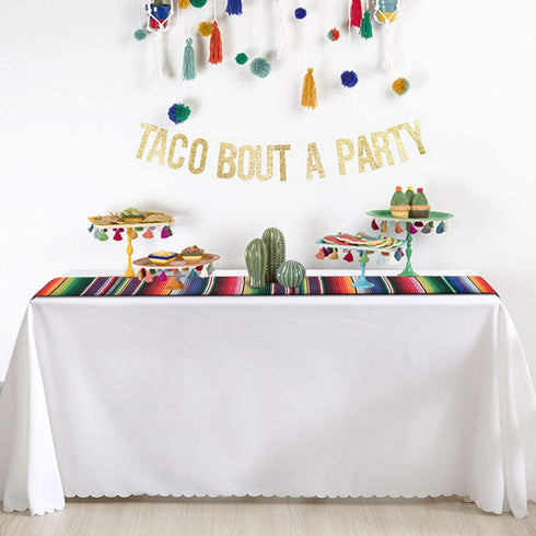 Mexican Table Runner for Cinco de Mayo Decorations, 108" x 14" 2Packs Hand Woven Mexican Blanket Table Runner Fiesta Party Supplies, Fringe Cotton Serape Table Runner for Mexican Party Wedding Decor