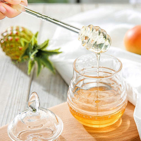 Yosoo Transparent Beehive-Shaped Honey Jar with Dripper Stick for Storing and Dispensing Honey 245ml