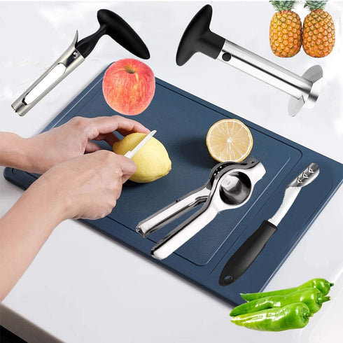 Pineapple Corer Peeler Slicer Cutter, Lemon Press Squeezer Manual Juicer, Apple Corer Remover and Jalapeno Pepper Corer Remover, yamesu 4-piece Set Bundle Kitchen Gadget Tools