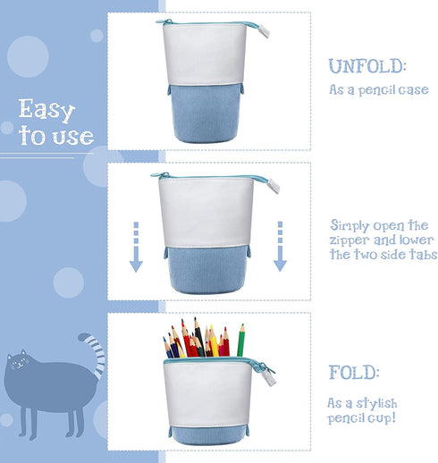 3 Pieces Telescopic Pencil Case Transformer Standing Stationery Pencil Holder Canvas Dual-Use Pop-up Stand Pencil Bags with Zipper for School Office College (Pink, Blue, Purplee)