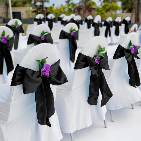 Aneco 12 Pack Satin Table Runner 12 x 108 Inch Black Long Wedding Satin Silk Table Runner for Wedding Banquet Graduations Birthday Party Decoration
