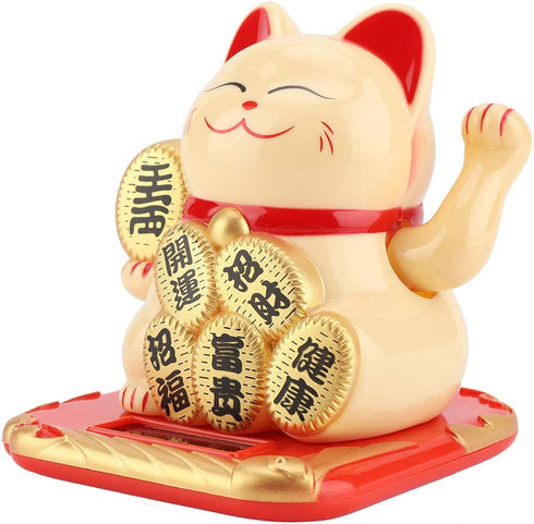 3.5-Inch Solar-Powered Lucky Cat Feng Shui Ornaments Lucky Cat Maneki Neko Waving Arm for Fortune Money and Good Luck (#1)