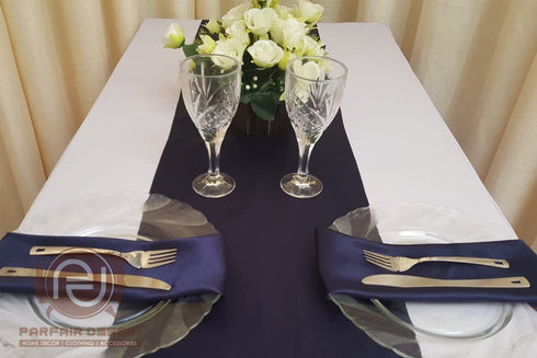 PARFAIR DESSIN Pack of 10 Satin Table Runners 12 x 108 inch for Wedding Banquet Reception Party Decoration, Bright Silk and Smooth Fabric Party Table Runner - Navy Blue