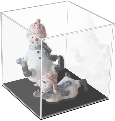 Cliselda Clear Acrylic Display Case with Black Base, Countertop Box Cube Organizer Stand Riser Dustproof Protection Showcase for Action Figures Toys Collectibles (4x4x4 Inch)