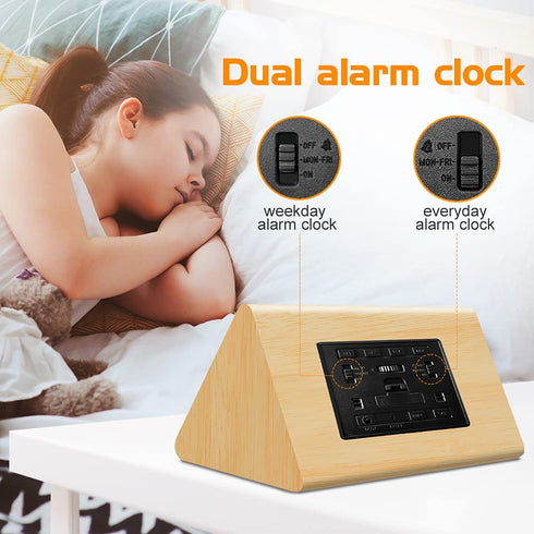 MOSITO Wooden Digital Alarm Clock with 0-100% Dimmer, Dual Alarm, Weekday /Weekend Mode, Snooze, Wood Made LED Clocks for Bedroom, Bedside, Desk, Kids (Bamboo)