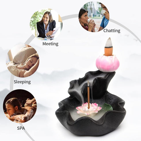 prosfalt Ceramics Waterfall Backflow Incense Holder Burner,Incense Seat with 50 Backflow Incense Cones+35 Incense Sticks Aromatherapy Home Decor Can Anxiety Relief Pressure -Black