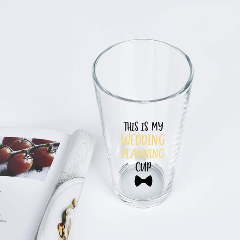 This is My Wedding Planning Cup, Beer Glass and Wine Glass Set for Him Her Couples Newlyweds Engagement Party Wedding Valentine's Day, Novelty Wedding Gift Idea for Bride and Groom, 15Oz (Set of 2)
