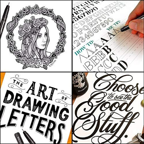 Dainayw Precision Micro-Line Pens, Black Waterproof Archival Ink Calligraphy Pen for Artist Illustration, Technical Drawing, Manga Writing, Hand Lettering, Multiliner, Fineline, Scrapbooking, 13 Size