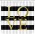 LB Black and White Shower Curtain Classic Gold Love Words Design Striped Shower Curtains Modern Bathroom Decor, Waterproof Polyester Fabric Curtain 72x72 Inch with 12 Hooks