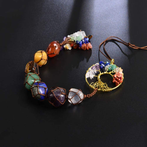 7 Chakras Stones Healing Crystals Tree of Life Wall Hanger Tumbled Gemstones Meditation Hanging Ornament Christmas Tree Memorial Hanging Pendant Xmas Gift