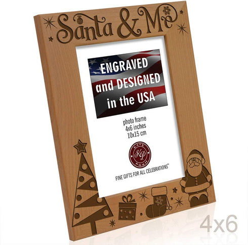 KATE POSH Santa & Me Engraved Natural Wood Picture Frame. My First Christmas, My 1st Christmas, New Baby Grandma Gift, Grandpa Gift, My Visit with Santa. (4x6-Vertical)