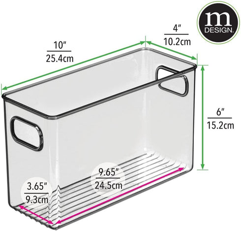 mDesign Plastic Storage Bin Container with Handles for Bathroom Vanity Countertop, Shelves, Cabinet and Under Sink Storage - Holds Hand Soap, Body Wash, Shampoo, Lotion - 10" Long, 2 Pack - Smoke Gray