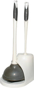 Clorox Toilet Plunger and Bowl Brush Combo Set with Caddy, 6.75" x 7" x 19.5", White/Gray