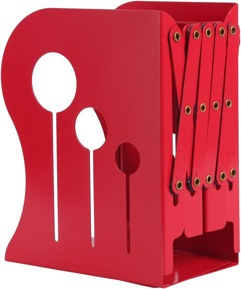 Homend Bookends Metal Iron Adjustable Books Holder Stand Desk Heavy Duty Nonskid Bookend (Red, Large)