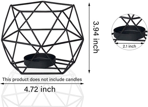 MAINFOR Geometric Tealight Candle Holder Decor for Table Centerpiece, Candle Holder for Pillar Candles Stand Candlestick Holder, Set of 2 Black Metal Wrought Iron Wire Tea Light Candle Sticks Holder