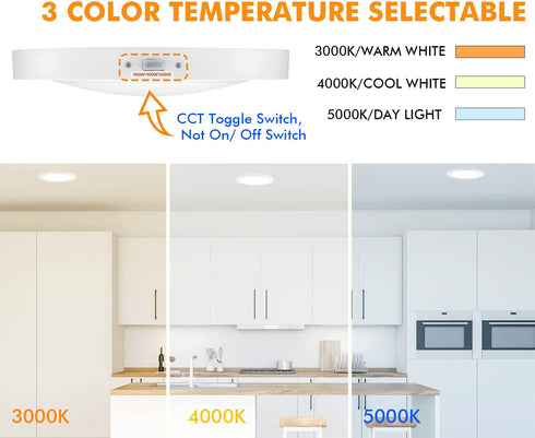 Cloudy Bay 3 Color Temperature LED Flush Mount Ceiling Light,7.5 Inch,120V 12W 840LM Dimmable, CRI 90+,3000K/4000K/5000K Adjustable,White Finish
