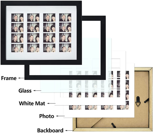 Golden State Art, 8.5x11 Photo frame with mat for 4 2x6 photo booth pictures, Includes Real Glass & Easel Back Display, Black