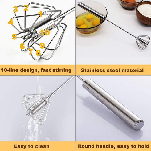 Eggbeater, Semi-Automatic Manual Eggbeater, Stainless Steel Semi-automatic Rotary Eggbeater, Hand-Push Rotary Mixer, Semi-Automatic Eggbeater Use to Eggs, Flour, Milk, Cream and Coffee 3 Pack