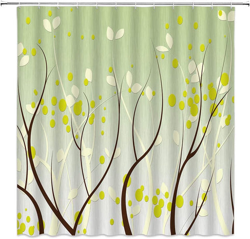 BOYIAN Green Tree Shower Curtain Decor Fresh Leaves Branch Trees Spring Natural Beige Brown Fabric Bath Curtains Bathroom Accessories Polyester with Plastic Hooks 70x70 Inch