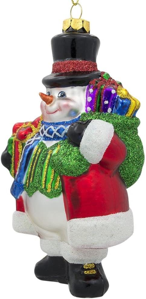 BestPysanky Snowman in a Black Hat Glass Christmas Ornament 5.5 Inches