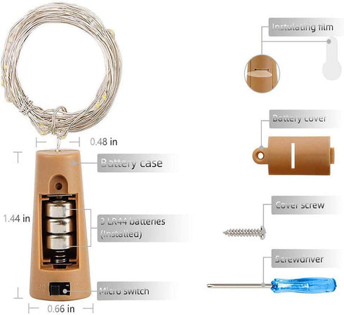 Wine Bottle String Lights with Cork,18 Pack 20 LED Warm White Mini Silver Copper Wire Fairy Lights Fit DIY Party Wedding Table Centerpieces Decor (Warm White)