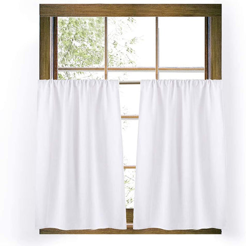 Valea Home Burlap Tier Curtains for Kitchen Rustic Tan Rod Pocket Curtains for Short Window 36 inch Linen Cafe Curtains, White, Set of 2