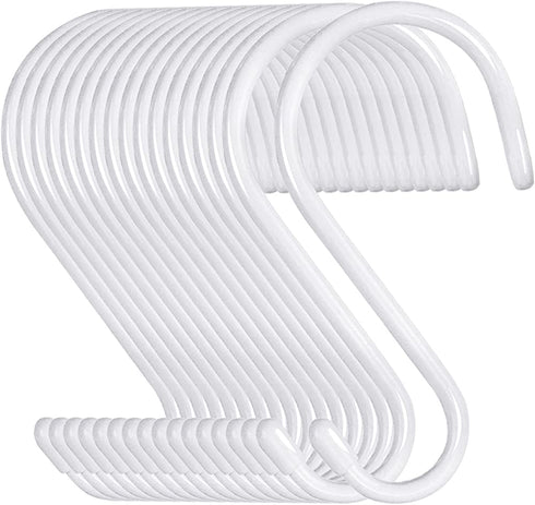 HiGift 16 Pack Bag Hooks for Closet Rod, Vinyl Coated 6 Inch Large S Hooks for Hanging Clothes, Non Slip Purse Hanger Hooks Heavy Duty for Hanging Purse, Handbag, Jeans, Belts, Towels, Plants - White