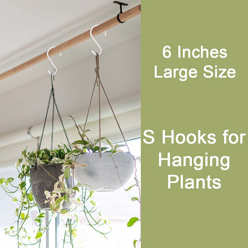 HiGift 16 Pack Bag Hooks for Closet Rod, Vinyl Coated 6 Inch Large S Hooks for Hanging Clothes, Non Slip Purse Hanger Hooks Heavy Duty for Hanging Purse, Handbag, Jeans, Belts, Towels, Plants - White