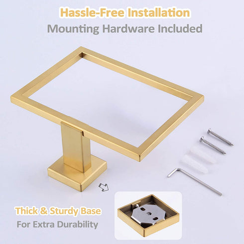 Hand Towel Holder Brushed Gold, Angle Simple SUS304 Stainless Steel Square Towel Ring, Bathroom Towel Hanger for Wall, 7.09-Inch