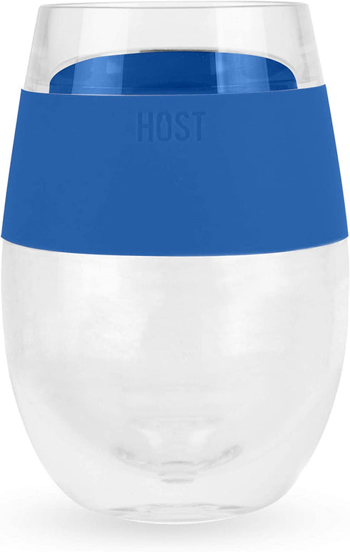 HOST Cooling Cup Set of 1 Plastic Double Wall Insulated Freezable Drink Chilling Tumbler with Freezing Gel, Wine Glasses for Red and White Wine, 8.5 oz, Blue