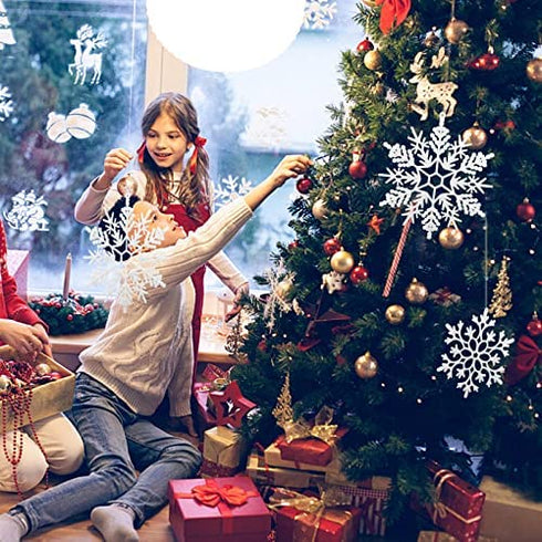 Large Snowflakes Set of 5 White Glittered Snowflakes Huangliao 12" Christmas Decorative Hanging Ornaments Window Decor Winter Outdoor Decorations