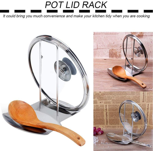 Lid and Spoon Rest,Stainless Steel Kitchen Utensils Holders Pan Pot Cover Lid Rack, Heat-resistant Home Appliance Stand Holder Organizer for Pots Pans Spoons