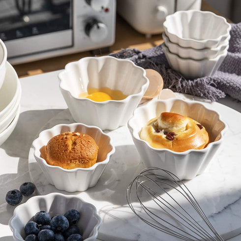 SWEEJAR Porcelain Ramekins for Creme Brulee, 8 Ounce Cupcake Baking Cups, Ceramic Souffle Dishes for Muffin, Chocolates, Truffles, Pastries, Pudding, Set of 6,(White)