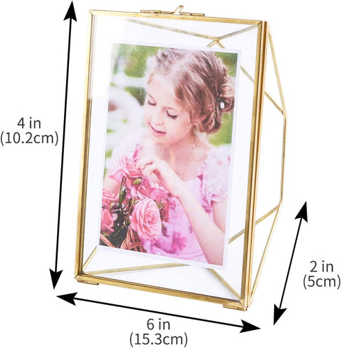 Levilan 4x6 inch Multi Glass Picture Frame Family Photo Display for Desk or Wall, Nordic Geometry Home Decor Double Glass & Brass Metal (4x6?)