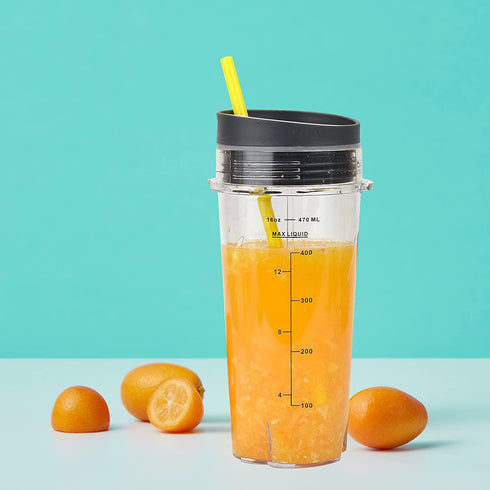 Blender Cup with Lid For Nutri Ninja, Single Serve Replacement Parts Compatible with BL740/BL770/BL771/BL772/BL780/BL660/BL663/BL810/BL820/BL830, Food grade Material, Dishwasher Safe (2Pack, 16 oz)