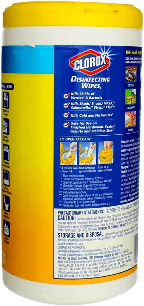 Clorox Disinfecting Wipes Lemon 3 Packs of 75 Count, 225 Count