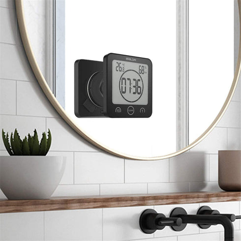 Digital Bathroom Shower Wall Clock Timer with Alarm, Waterproof for Water Spray, Touch Screen Timer, Temperature Humidity Display with Suction Cup Hanging Hole (White)