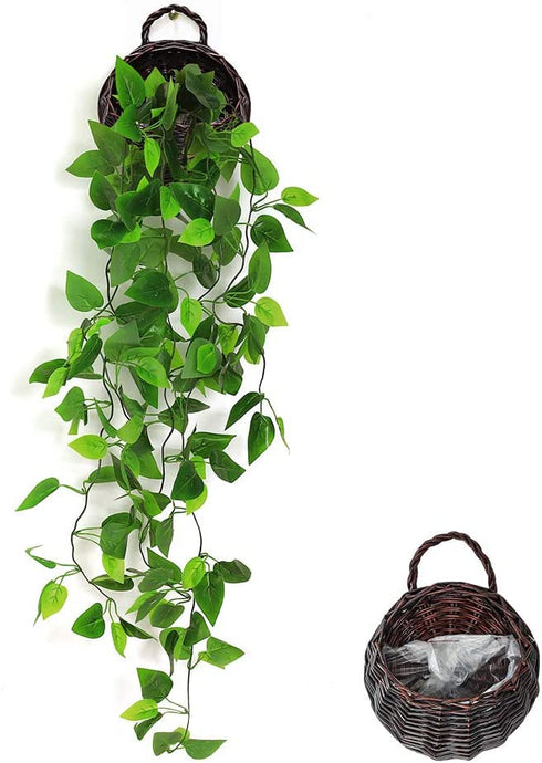 ANZOME Artificial Hanging Plants, 3.5ft Ivy Vine Fake Leaves Green Chain for Indoor Outdoor Wall Home Room Garden Wedding Garland Decoration(Basket Included)