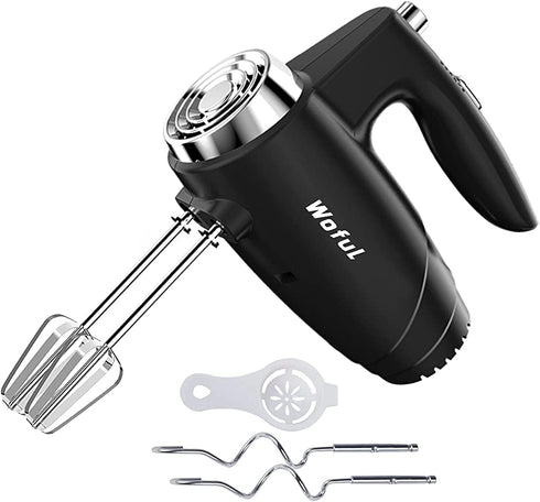 5-Speed 200W Electric Hand Mixer,with Eject Button,4 Stainless Steel Attachments(Beaters and Dough Hooks),for Whipping Cake, Cream,Dough,Cookies,Black