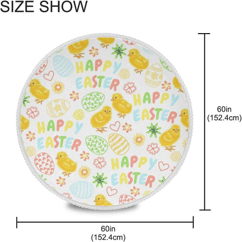Baofu Easter Round Tablecloth Polyester Circular Egg Bunny Table Cloth Beautiful Water Resistant Spill Proof Large Vintage Table Cover for Dining Kitchen Party 60inch