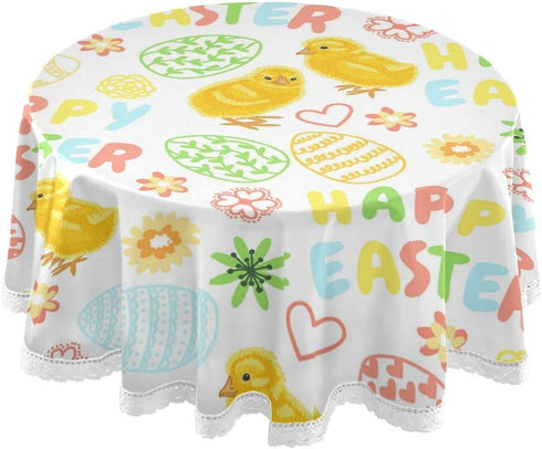 Baofu Easter Round Tablecloth Polyester Circular Egg Bunny Table Cloth Beautiful Water Resistant Spill Proof Large Vintage Table Cover for Dining Kitchen Party 60inch