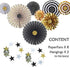 Hola Fiesta | Black Gold Paper Fans Flower and 2 Black-Gold-Silver 7cm Stars Decorations for Celebration Wedding Carnival Happy Birthday Welcome Party,Gold Black Silver