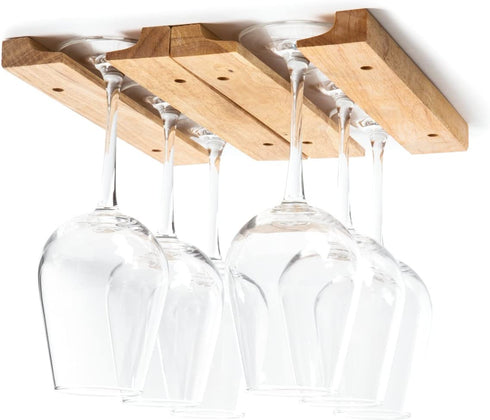 Fox Run Mounted Under-Cabinet Wooden Wine Glass Holder Rack, 11 x 7 x 0.75 inches, Brown