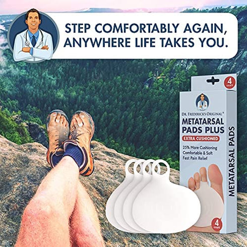 Dr. Frederick's Original Metatarsal Pads Plus - 25% More Cushioning - 4 Pieces - Foot Pads for Women & Men