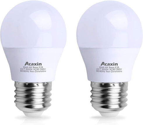 Acaxin LED Refrigerator Light Bulb 4W 40Watt Equivalent, Waterproof Frigidaire Freezer LED Light Bulb IP54, 120V E26 Daylight White 5000K 400 Lumen, Energy Saving A15 Appliance Fridge Bulbs, 2 Pack