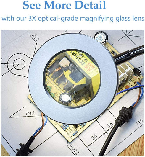 Magnifying Lamp, LED Desk Lamp, 3X Magnifier Glass with 3 Adjustable Light Setting, USB Powered, for Reading, Crafting, Sewing, Soldering, Jewelry Makers