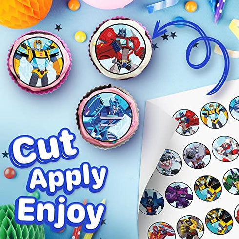 30 x Edible Cupcake Toppers Themed of Transformers Yberverse Collection of Edible Cake Decorations | Uncut Edible on Wafer Sheet
