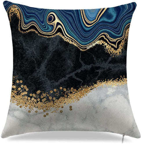 Pillow Covers 18x18, Navy Blue Marble Throw Pillow Covers, Set of 4, Black Gold Decorative Pillowcases, Blue Square Cushion Covers, for Living Room Bed Home Decor Couch Pillows(Navy Blue)